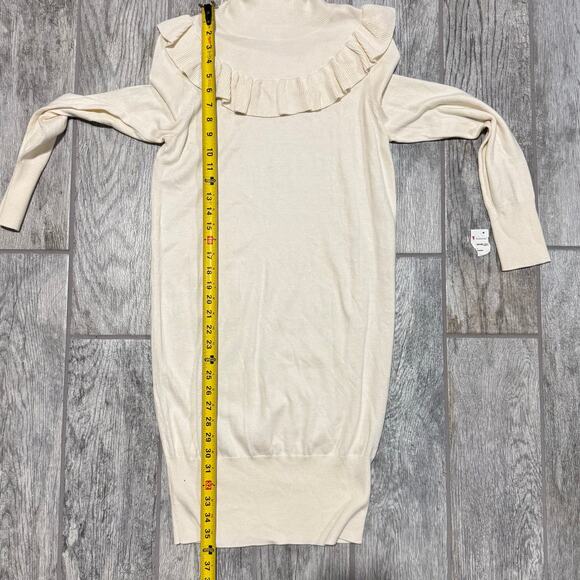 Leith NWT Womens Dress Ivory Long Sleeve Knit Turtleneck Ruffle Yoke XS SoftGirl - Picture 11 of 11